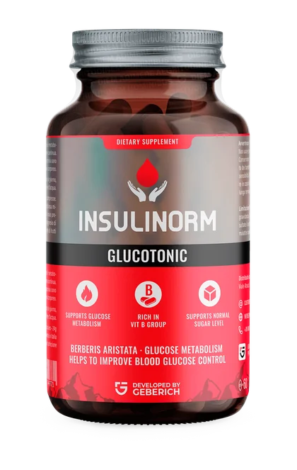Insulinorm – flacon de gélules Insulinorm Glucotonic à base d’extrait de shiitake, d’extrait de thé vert et de berbérine